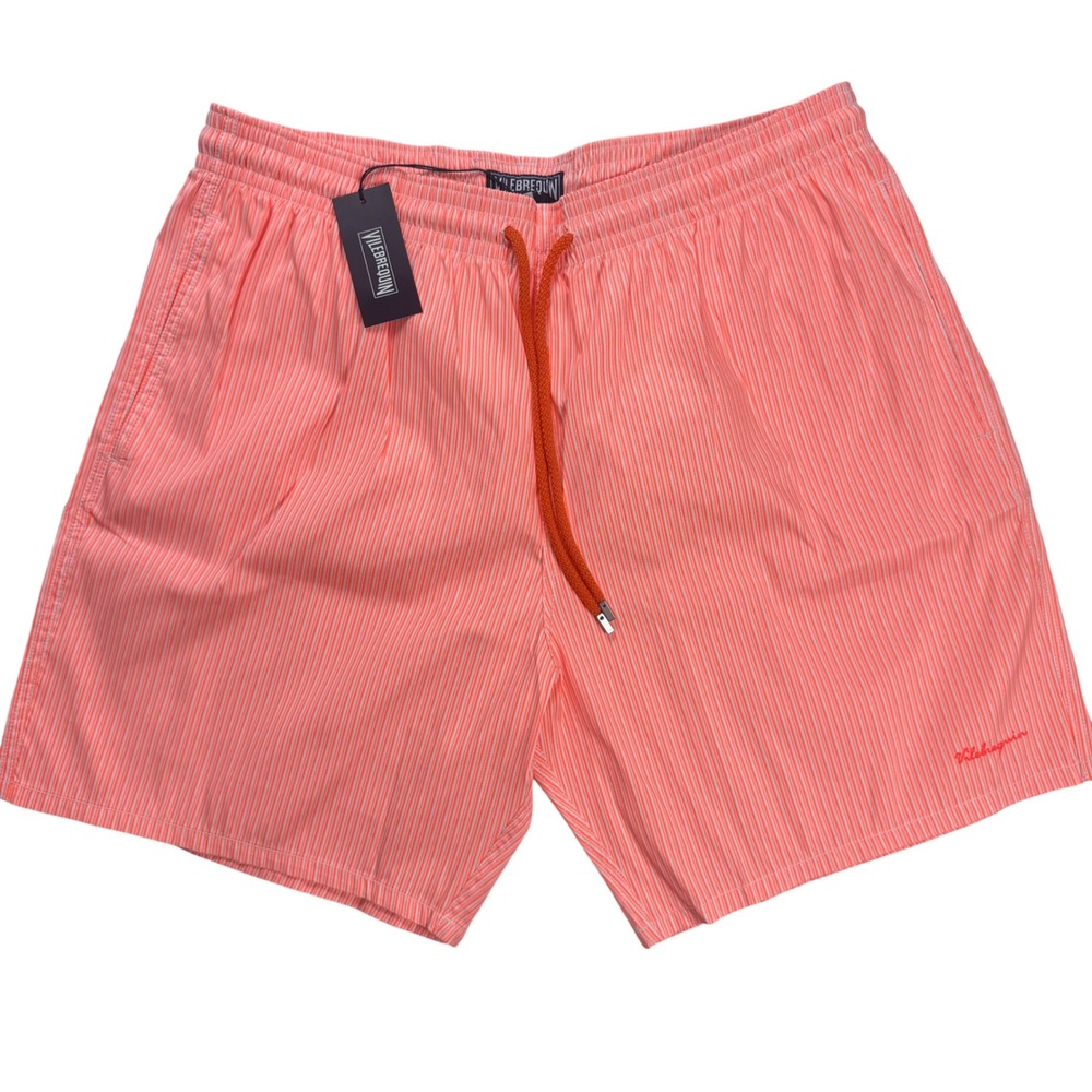 Vilebrequin Moorea Swim Trunks Mens XXXL Orange Fluo Pinstripe Shorts MOI5027H